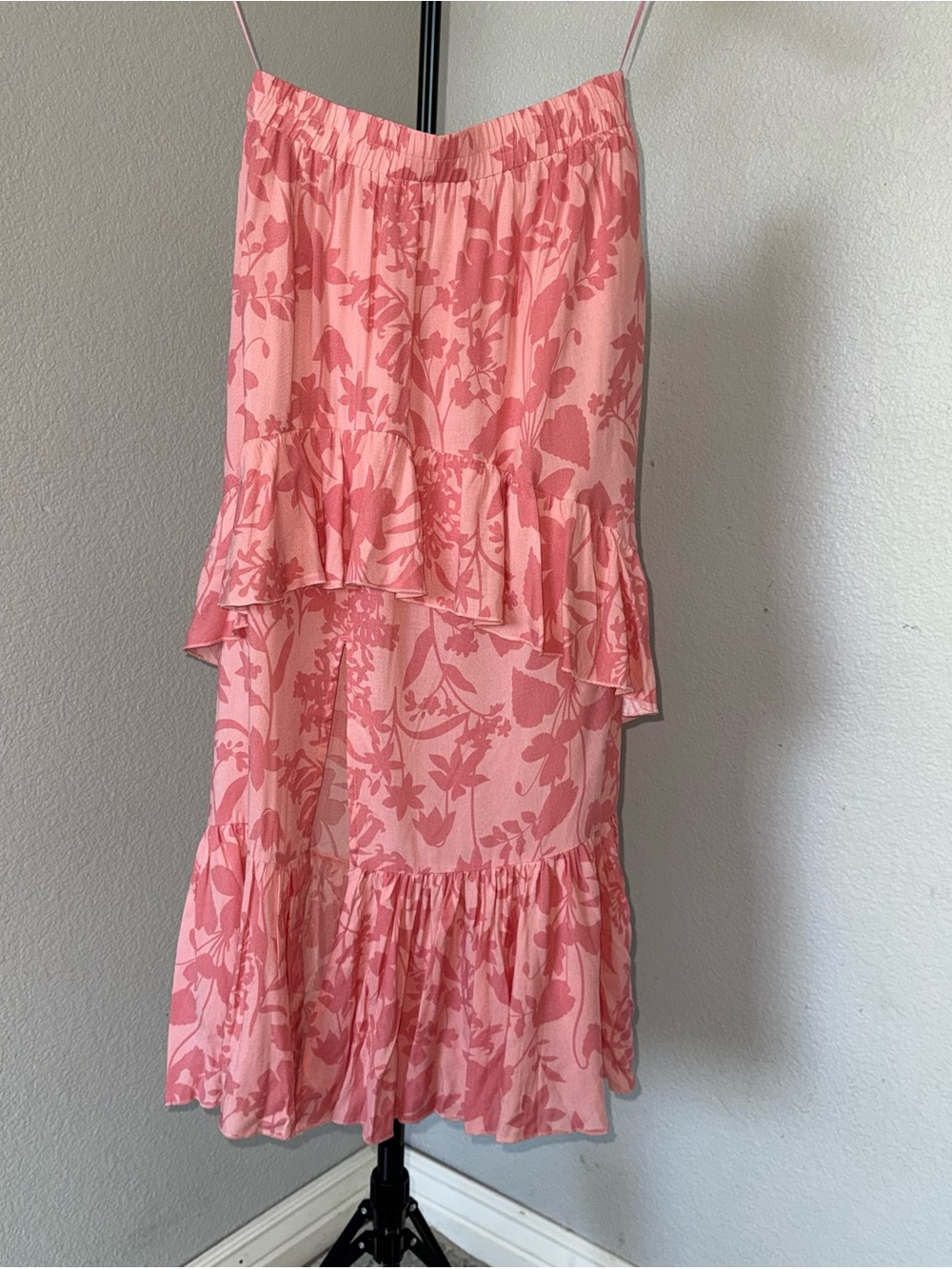 Pink Lily Pink Floral Tiered Ruffle Midi Maxi Skirt Size Medium - Picture 2 of 8